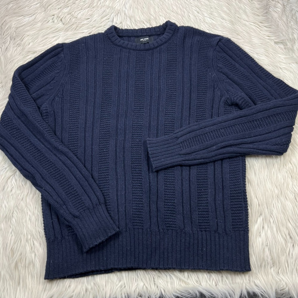 Jack Spade Men's XL Navy Crew Pullover Sweater Ribbed Wool Blend Kate Spade
